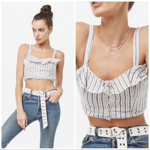 FOREVER 21 | LINEN CROPPED BUTTON FRONT TANK TOP